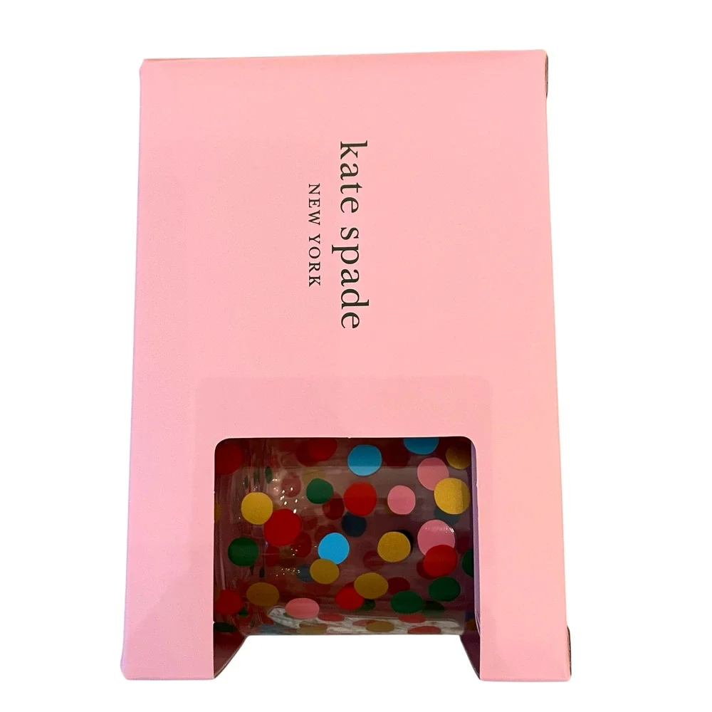 Kate Spade ITS RAINING CONFETTI Double Old Fashioned Whiskey Glass Set of 2 New